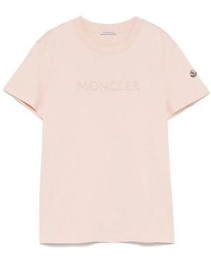 Moncler Logo-Embroidered T-Shirt - Pink