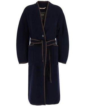 Bazar Deluxe Embroidered Belted Coat - Blue