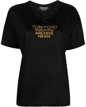 Tom Ford Silk T-Shirt With Bold Logo Print - Black