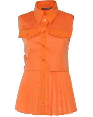 Alberta Ferretti Pleated Cotton Top With Bow Detail - Orange