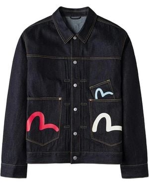Evisu Seagull-Print Multi-Pocket Denim Jacket - Black