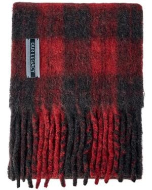 Our Legacy Check-Pattern Fringed Scarf - Red