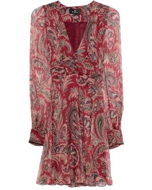 Etro ペイズリー Vネック ミニドレス - レッド