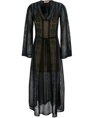 Twinset Open-Knit Floral-Lace Dress - Black