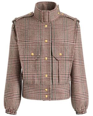 Patou High Neck Tartan Bomber Jacket - Brown