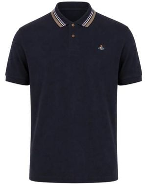 Vivienne Westwood Orb-Embroidered Striped-Collar Polo Shirt - Blue