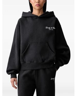 Sporty & Rich Logo-Print Pouch-Pocket Hoodie - Black