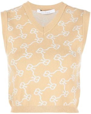 ROKH Monogram Pattern Knitted Vest - Natural