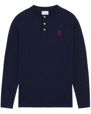 Drole de Monsieur Waffle-Knit Embroidered-Logo T-Shirt - Blue