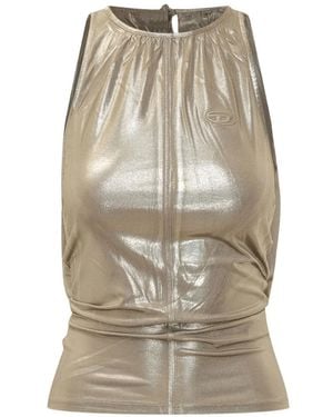 DIESEL Dyvyny Metallic-Effect Ruched Top - Natural
