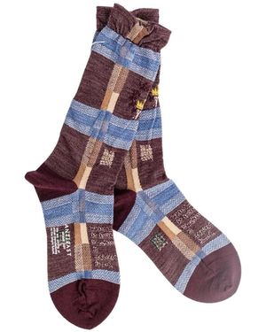 Antipast Check-Pattern Ruffled Socks - Blue