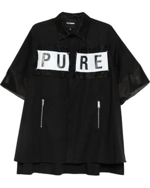 Les Hommes Graphic-Print Zip-Pocket Shirt - Black