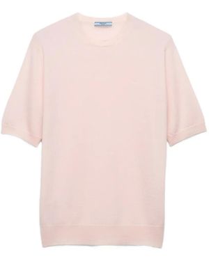 Prada Short-Sleeved Cashmere T-Shirt - Pink