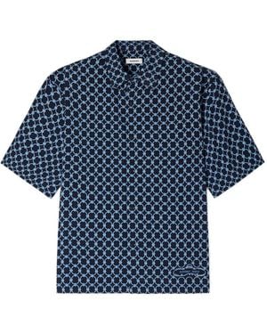 Sandro Link Print Loose-Fit Shirt - Blue