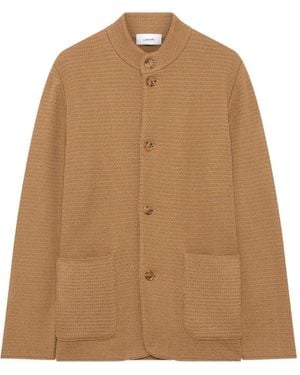 Lardini Mandarin-Collar Basket-Stitch Cardigan - Natural
