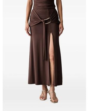 Bardot Dion Buckle-Detail Front-Slit Maxi Skirt - Brown