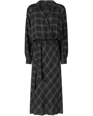 Pinko Lace-Insert Check Midi Dress - Black
