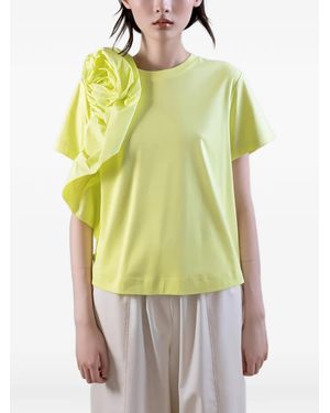 Psophia Cotton Floral-Appliqué T-Shirt - Yellow