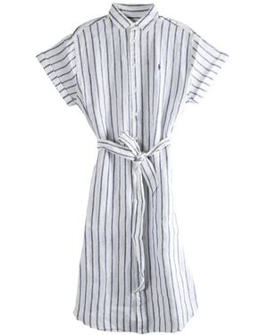 Polo Ralph Lauren Striped-Pattern Tie-Waist Midi Shirt Dress - White