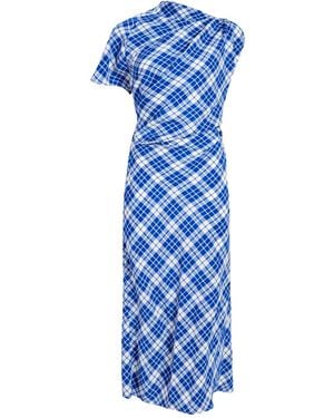 Proenza Schouler Hallie asymmetric-neckline plaid dress - Azul