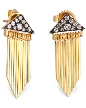 Sylva & Cie Pendientes Sima Con Flecos Y Diamantes - Metálico