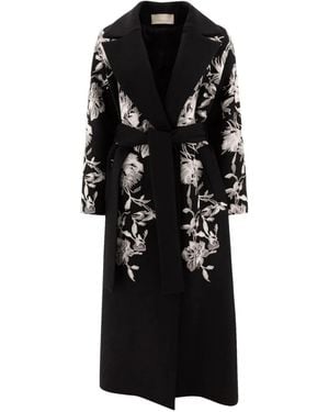 Elie Saab Floral-Embroidered Coat - Black