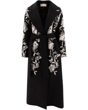 Elie Saab Cappotto Con Ricamo A Fiori - Nero