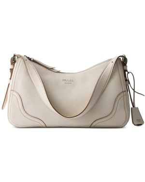 Prada Aimèe Large Leather Shoulder Bag - Natural