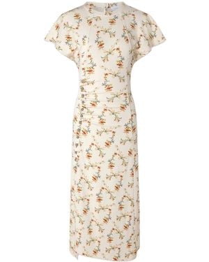 Rabanne Floral-Print Ruched Midi Dress - Natural
