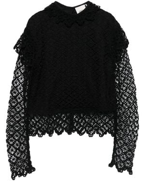 Isabel Marant Ludivine Lace-Trimmed Ruffled Top - Black