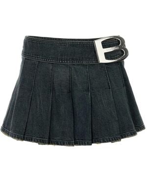 Balenciaga Pleated Denim Mini Skirt - Black