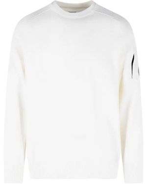 C.P. Company Lens-Detail Ribbed-Shoulder Jumper - White
