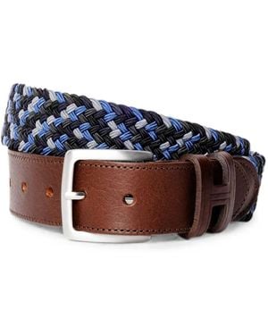 Hackett Braided Calf Leather-Trim Belt - Blue