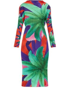 Pleats Please Issey Miyake Carnival Floral-Print Pleated Midi Dress - Green