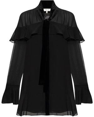 FRAME Ruffled-Details Tie-Neck Dress - Black