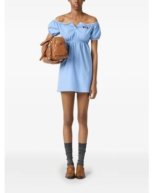 Miu Miu Plaid-Pattern Popeline Mini Dress - Blue