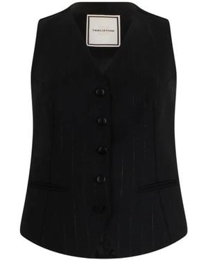 Tagliatore Pinstripe-Pattern V-Neck Waistcoat - Black