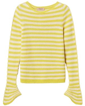 Twinset Two-Tone Striped Seamless Crew Neck Sweater - Yellow