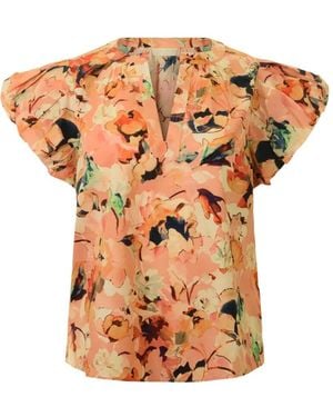 Ulla Johnson Floral V-Neck Blouse - Orange
