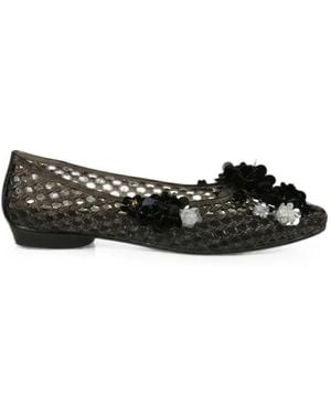 HEAVENLY JELLY Lily Floral-Appliqué Ballet Flats - Black