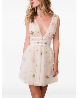LoveShackFancy Lawton Sequin-Embellished V-Neck Mini Dress - Natural