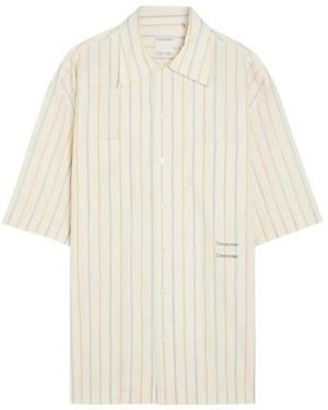 Calvin Klein Vertical-Stripe Short-Sleeve Shirt - White