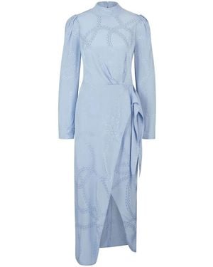 HUGO Tie-front Mock-neck Dress With Chain Jacquard - Blue
