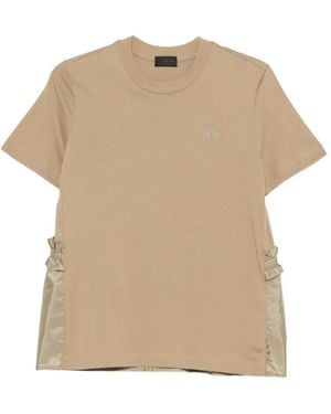 Moncler Ruffled Logo-Patch T-Shirt - Natural
