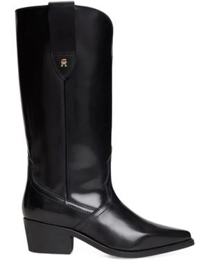 Tommy Hilfiger Bottes D'Inspiration Western En Cuir À Monogramme Th - Black