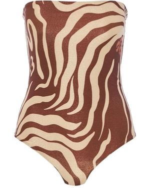 Johanna Ortiz Zebra-Print Strapless Swimsuit - Brown