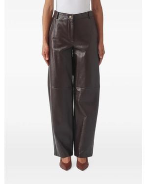 Max Mara Leather Wide-Leg Pants - Black