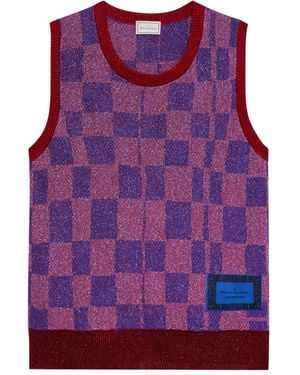 Pierre Louis Mascia Plaid-Pattern Knit Vest - Purple