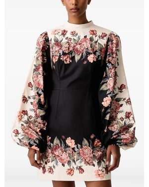 FARM Rio Winter Floral Long Sleeve Mini Dress - Black