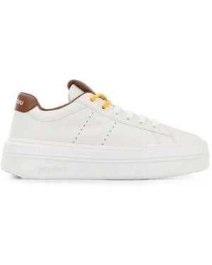 Miu Miu Logo-Print Leather Trainers - White